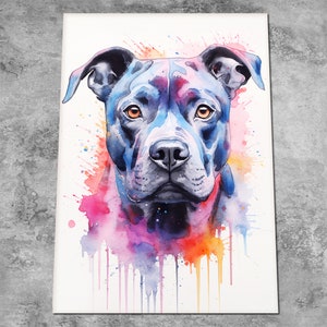 Staffordshire Bull Terrier Watercolour Dog Print - Pet Portrait Art - Staffie Dog Lover Poster Painting - Staffy Art Bully Memorial Gift Art