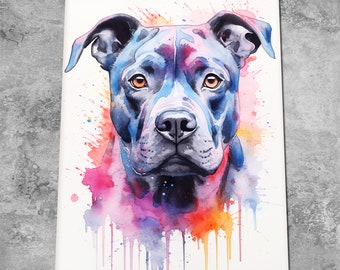Staffordshire Bull Terrier Watercolour Dog Print - Pet Portrait Art - Staffie Dog Lover Poster Painting - Staffy Art Bully Memorial Gift Art