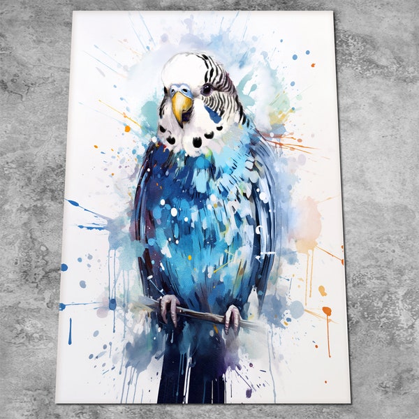 Blue Budgie Art Print - Watercolour Painting Parakeet Picture - Watercolor Contemporary Decor - Pet Bird Poster - Aviary Print or Canvas