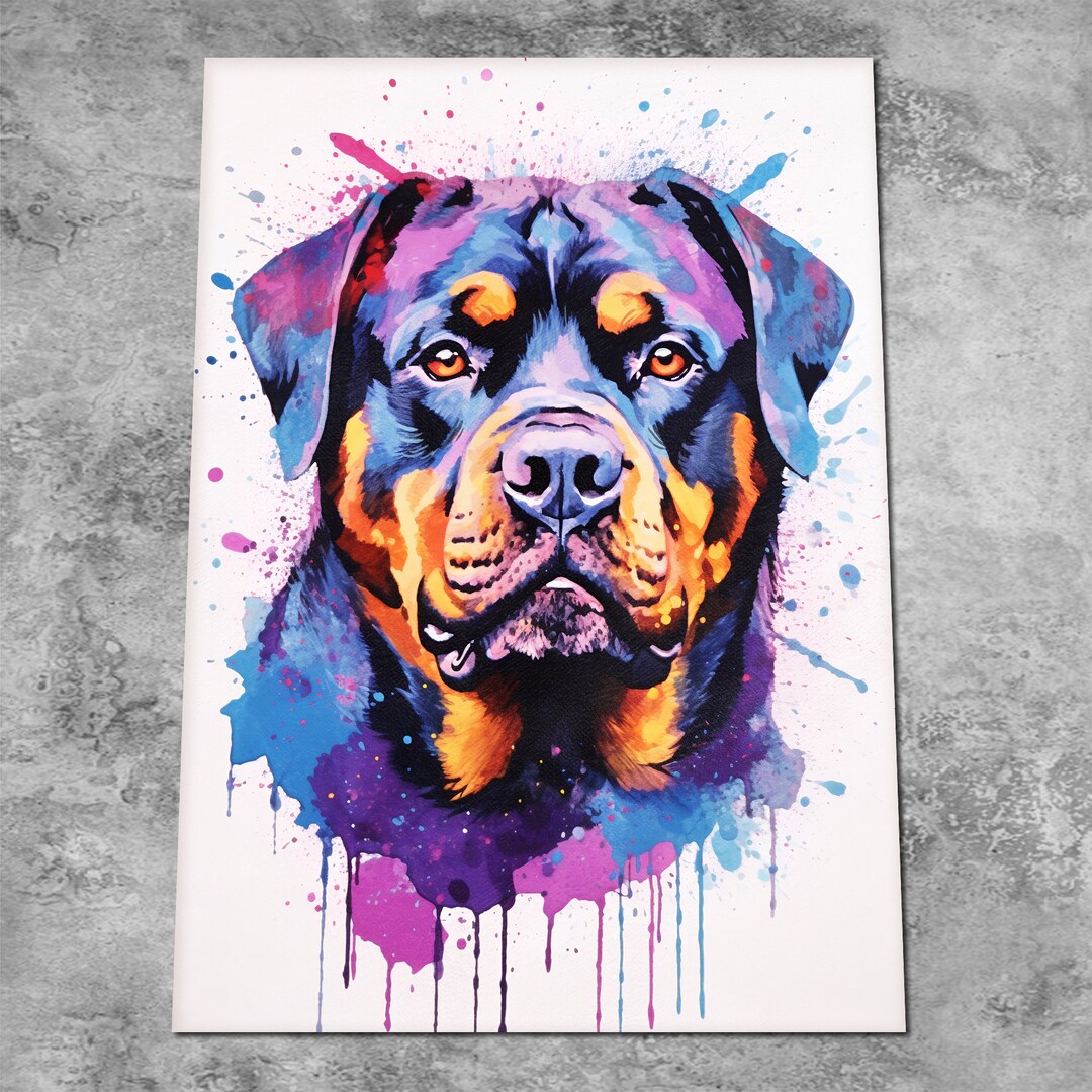 Rottweiler Dog Watercolor Print - Pet Gift Colourful Painting - Rottie ...