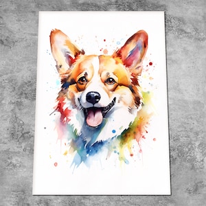 Corgi Art Print - Watercolour Shiba Dog Wall Art Decor - Corgi Gift Dog Painting - Gift for Dog Mum or Dad - Print or Canvas