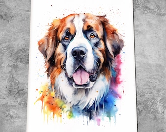 Saint Bernard Art Print or Canvas - Pet Dog Watercolour Painting Portrait - Pet Loss Memorial Gift - Dog Lover Gift - A5, A4, A3, A2 etc