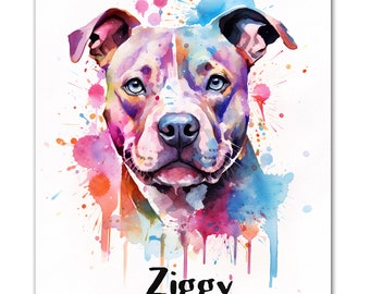 American Staffordshire Terrier Watercolor Art Print - Pit Bull Pet Portrait Art - Bully Dog Lover Painting - Art Memorial Art - USA Printing
