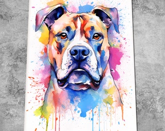 Pitbull Watercolor Art Print - Pibble Pet Portrait Art - Bully Dog Lover Poster Painting - Bull Terrier Art Bully Memorial Gift Art