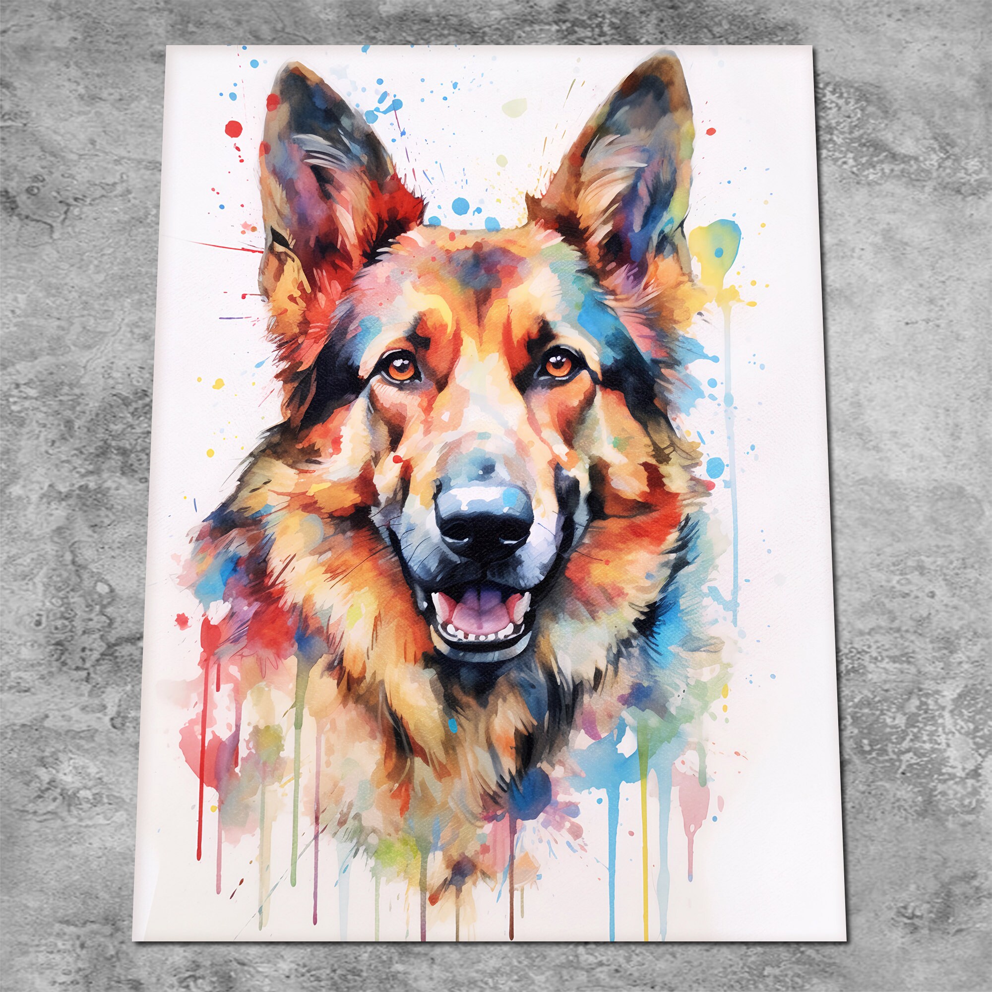 German Shepherd Art Print Painting Alsation Watercolour Portrait