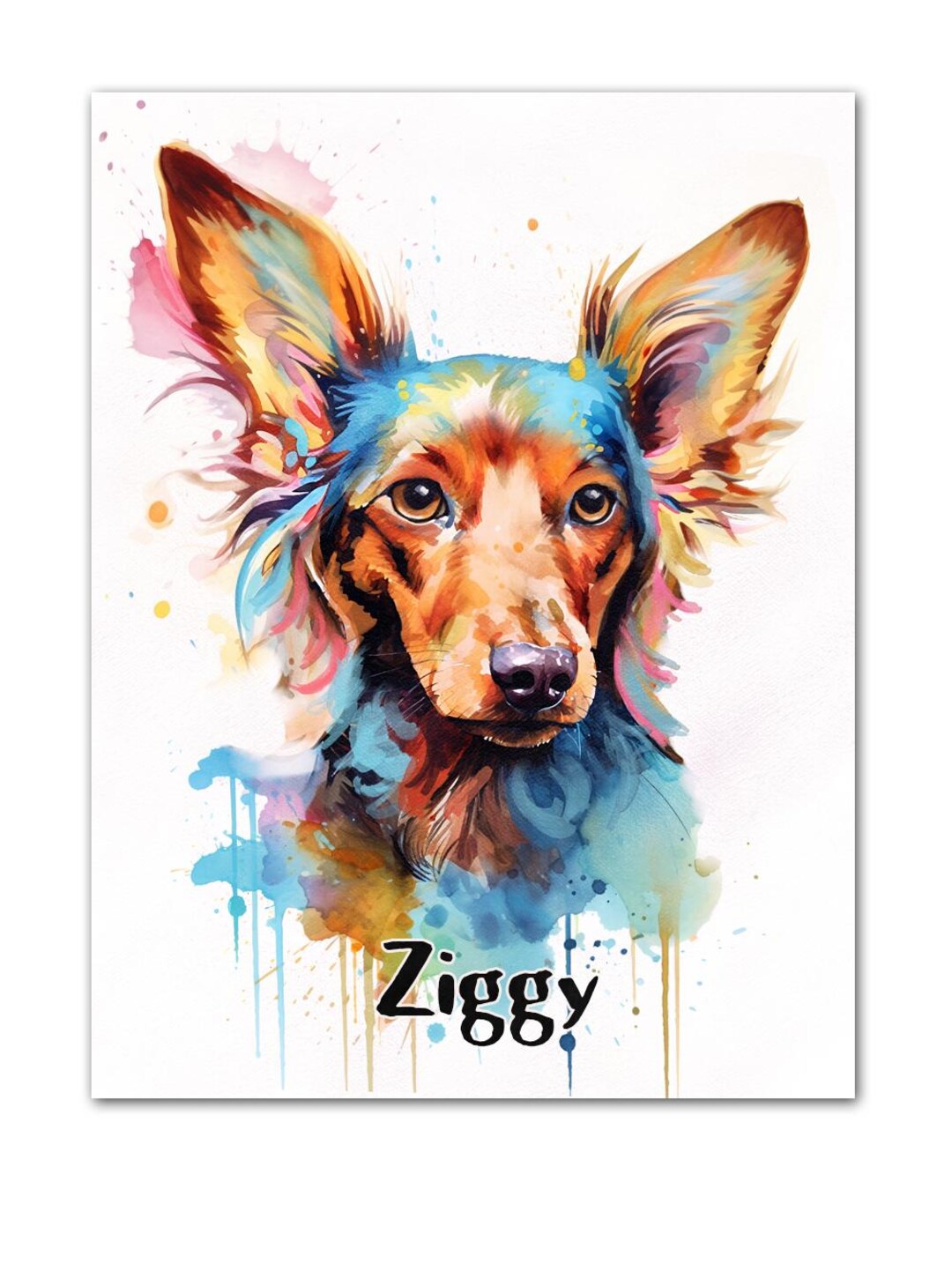 Chihuahua Terrier Mix Dog Art Print - Big-eared Mutt Watercolor Pet