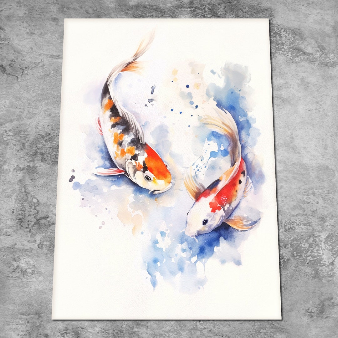 Koi Fish Wall Art - Meditation Watercolor Poster - Calming Zen Two Fish ...