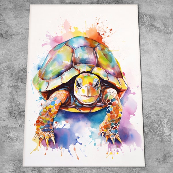 Tortoise Art Print - Colourful Tortoise Watercolour Painting - Tortoise Pictures - Wildlife Prints - Colorful Art - Gift for Tortoise Owner