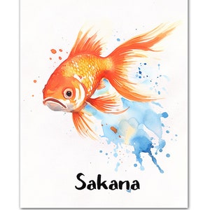 Goldfish Art Print - Watercolor Oranda Painting - Fish Decor - Aquarium Orange Fish Print - Bathroom Wall Art - USA Print or Canvas