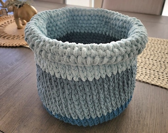 Cesta de ganchillo hecha a mano, soporte de juguetes para mascotas, almacenamiento de juguetes para niños, almacenamiento de baño