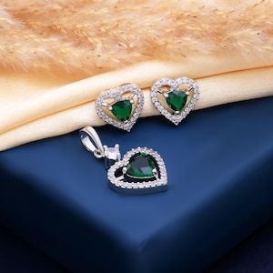 Echte natürliche Smaragd Anhänger & Tropfen Ohrringe Set Handmade | 925er Silber | Diamant Akzente | Mai Geburtsstein Schmuck | Geschenk für Sie
