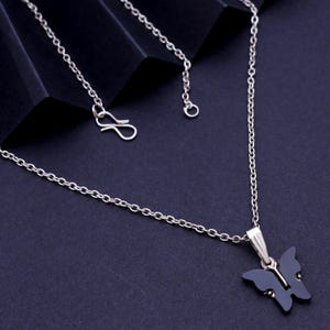 Black Butterfly Pendant Necklace | 925 Sterling Silver Necklace | Elegant Silver Butterfly Jewelry | Gift for Her | Dainty Pendant Handmade