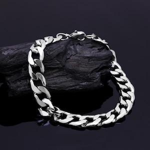 925 Sterling Silver Curb Chain Bracelet | Chunky Men&#39;s Jewelry | Handmade Unisex Gift | Valentine&#39;s Day Bracelet for Him Gift For Her