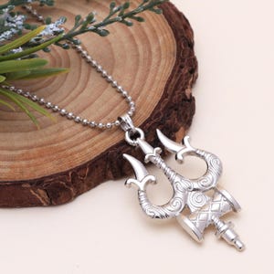 Lord Shiva Silver 925 Trident Pendant Necklace | Trishul Pendant for Men & Women | Sterling Silver Hindu Jewelry with Chain Handmade Jewelry