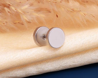 Orecchini Da Uomo In Argento 925 Placcato Oro 14K, Tondi A Puntatore Con Zirconi, 9.5 Mm, Fatti A Mano - Foto 2