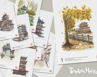 Ensemble de cartes postales d'architecture chinoise « Héritage intemporel »