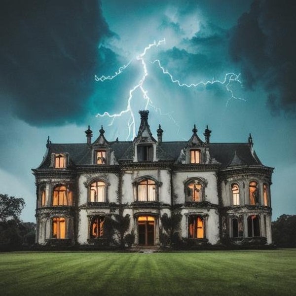 Zoom background Storm house / Big old house zoom background / Zoom background Halloween // Halloween storm house wallpaper