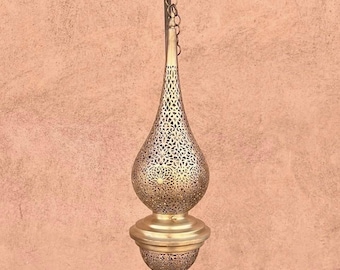 Lanterne marocaine suspendue, en forme de larme, ronde, lampe marocaine, grand plafonnier, laiton doré, lanterne à bougie, mariage, antiquité, suspension