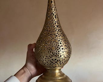 Moroccan hanging lantern, teardrop, round, Moroccan lamp, large ceiling light, gold brass, candle lantern, wedding, antique, pendant light