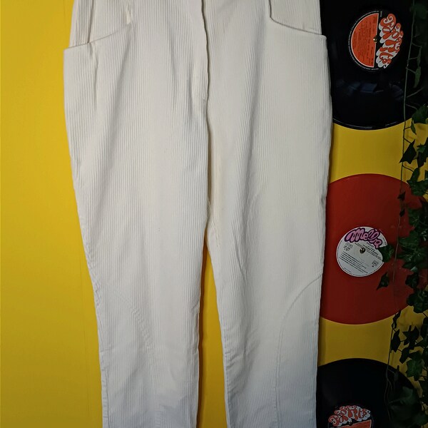 Pantalon velours côtelé blanc crème années 80 eighties 80s