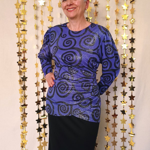 Robe violette et noire à paillettes vintage années 80