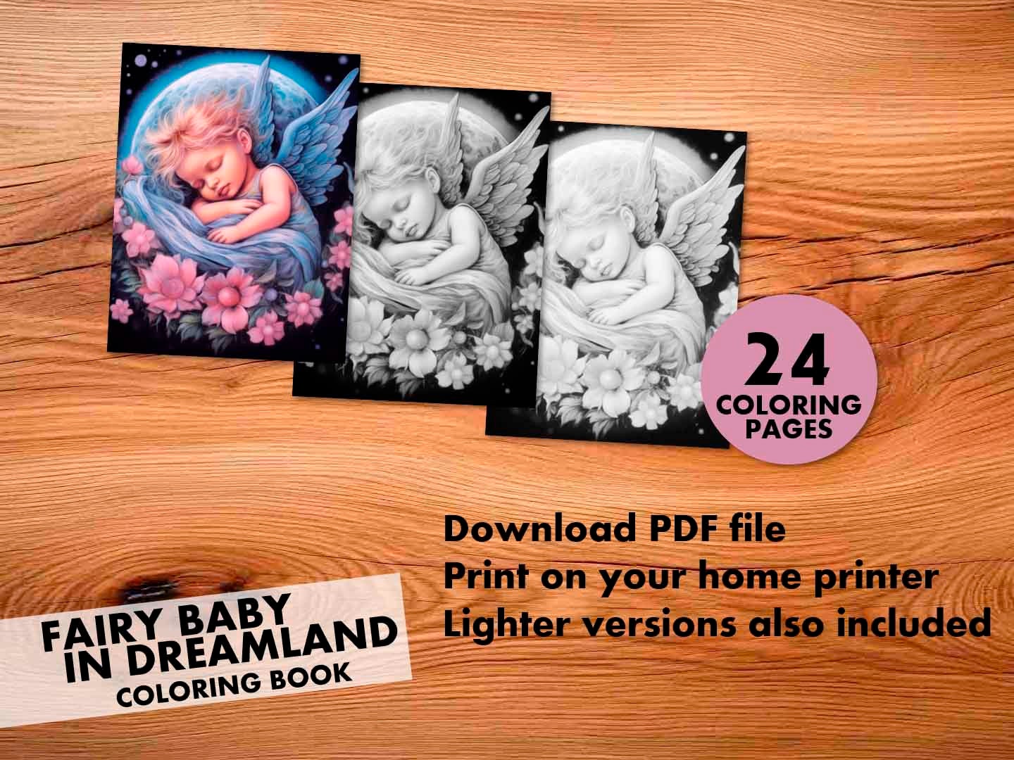 Fairy Baby in Dreamland Coloring Pages, for Adults and Kids, Instant ...