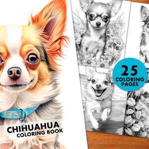 Chihuahua Coloring Pages, for Adults and Kids, Instant Download, Grayscale Coloring Book, Printable PDF, Dog