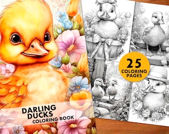 Duck Coloring Pages, Grayscale Coloring Book, Adults and Kids (Printable PDF)
