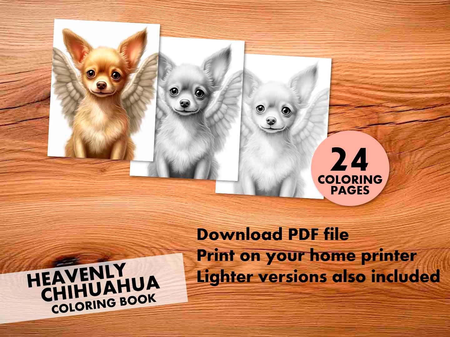 Heavenly Chihuahua: 24 Coloring Pages, for Adults and Kids, Instant ...