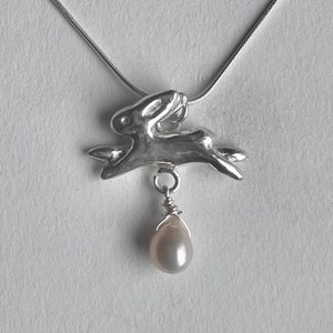 Bunny Necklace, La Conejita Necklace with Rounded Pearl  | Sterling 925 Silver Necklace | Handmade Silver Necklace