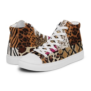Animal Patchwork Print Damen High-Top Canvas Schuhe - Trendige & Bequeme Sneakers