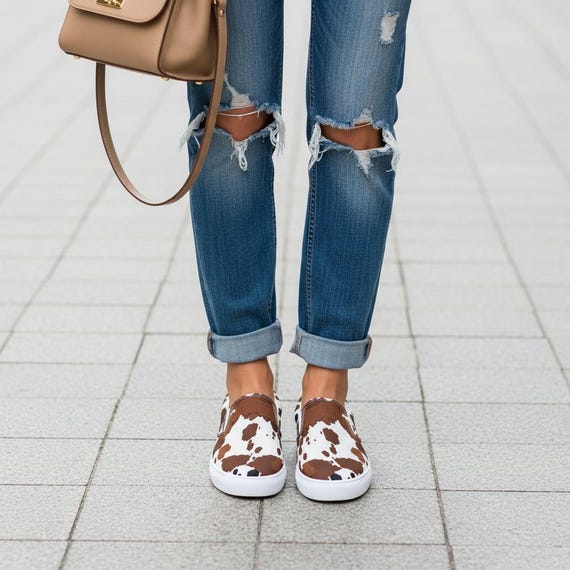 Trendy Cow Print Slip-On Sneakers | Women's Canvas Shoes | Comfortable Stylish Footwear