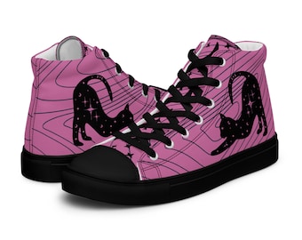 Starry Paws: Playful Celestial Cat Women’s High Top Canvas Shoes - Step into Style!