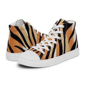 Tiger Print Women's High-Top Canvas Shoes – Bold & Stylish Animal Print Footwear