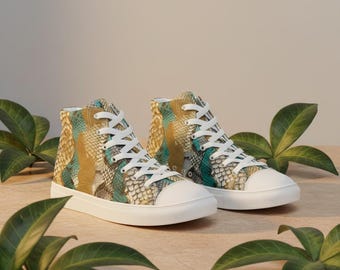 Snake Pattern Women's High-Top Canvas Shoes – Bold & Stylish Animal Print Footwear