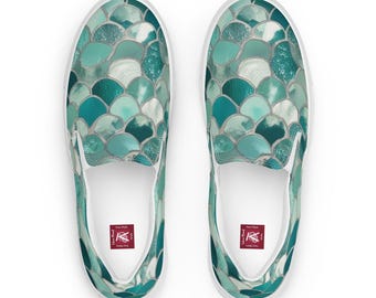 Zapatillas de lona sin cordones para mujer con diseño de cola de sirena / Calzado informal inspirado en el océano