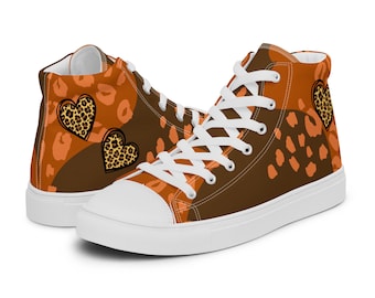 Roar in Style: Leopard Heart Women's High Top Canvas Shoes - Step into Wild Fashion