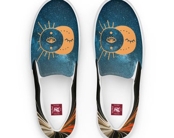 Radiant Style: Sun and Moon Women’s Slip-On Canvas Shoes - Illuminate Your Wardrobe with Style