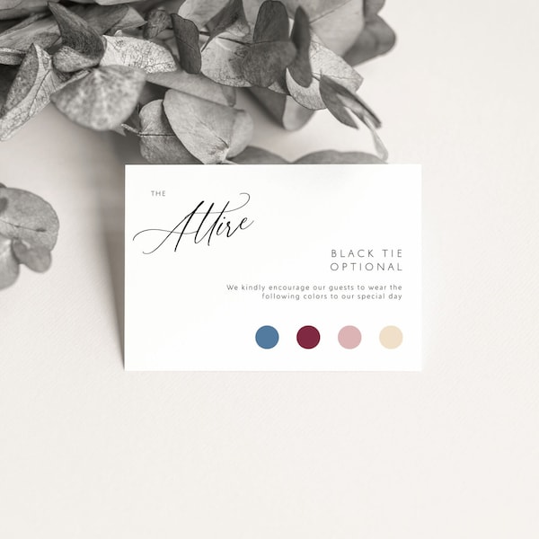 Wedding Attire Dress Code, Editable in Templett, Instant Download, Printable Color Palette Card, Simple Modern Template, Minimal EA001