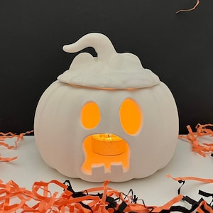 Unpainted Ceramic Pumpkin Candle Holder: DIY Jack o Lantern
