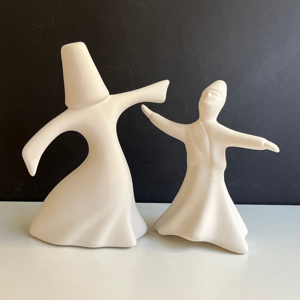 Unbemalte Keramik Tanzende Derwisch-Set, bereit zum Bemalen Tanzende Derwisch-Figuren, 2er-Set Keramik Bisque Sufi-Tänzerfiguren