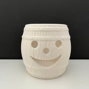 Unpainted Ceramic Barrel Tealight Holder: Smiley Face DIY Craft