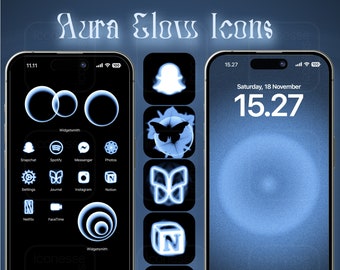 Midnight Aura Glow Icon Pack for iOS Devices, Aesthetic Midnight Moon Glow Theme, iPhone Icons with Glow, Spiritual App Bundle, Awakening