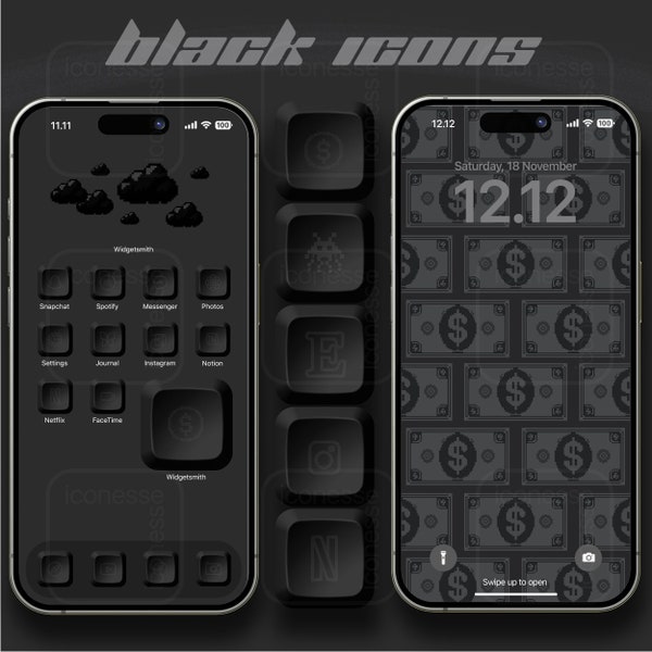 80+ Black Mechanical Keyboard Icon Pack for iOS Devices, 8Bit Retro Arcade Theme, Dark Theme iPhone 3D Icons, Retro Gaming App Bundle
