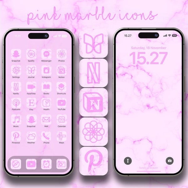 Pink Marble App Bundle: Love Icon Pack for iOS, Pink Phone Aesthetic, Stylish Stone App Icons, Marble Aesthetic iPhone Home Screen