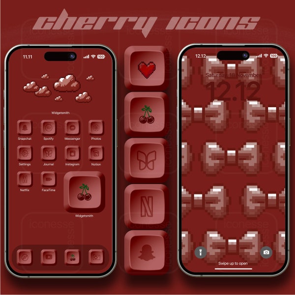 80+ Cherry Keyboard Cap Icon Pack for iOS Devices, 8Bit Red Retro Arcade Theme, iPhone 3D Icons, Retro Gaming App Bundle, Arcade App Icons