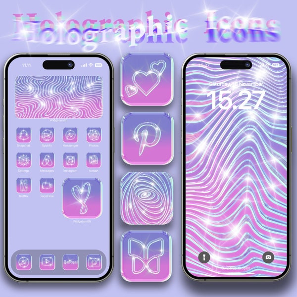 Holographisches App Icon Paket für iOS - Glitzernde & glänzende Icons, Regenbogenfarbenes App Bundle, irisierendes Chromatic Design, funkelndes Telefondesign