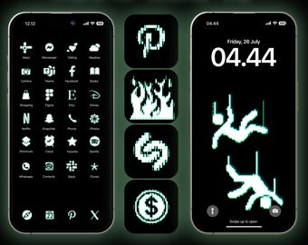 Matrix Glitch Icon Pack for iOS Devices, Distorted 3D Pixel Theme, Hacker iPhone Icons, Dark Theme App Bundle, Cyberpunk Steampunk