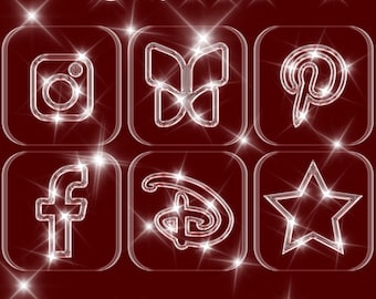 120+ Cherry Holographic App Icons for iOS - Glittering & Shiny, Red Iridescent Aesthetic, Heart Chromatic Design, Dark Sparkling Theme