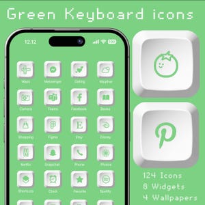 Sage Keyboard App Icons, Grünes Arcade 8Bit Theme, Mechanische Tastenkappen Icons, 3D App Cover, Gaming App Bundle, Highlight Social Icons